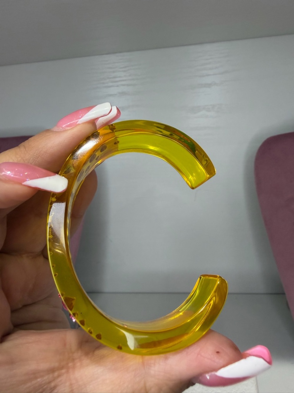 Dior Yellow Lucite Cuff with Pink Crystal Embellishments - Picture 5 of 7